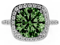 Fancy Green Round Cut Diamond Halo Engagement Ring Set in Platinum with Round Pavé Shoulders and Heart Gallery