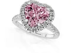 Fancy Pink Heart Cut Diamond Cushion Halo Ring Set in Platinum with Pavé Band