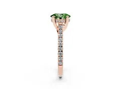 Fancy Green Oval Cut Diamond Solitaire Ring Set in Rose gold with Brilliant Pavé Band and Prong Setting