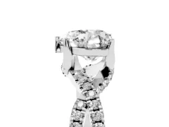 Heart Cut Diamond Twist Pavé Solitaire Engagement Ring Set in White gold with Prong Setting