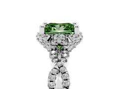 Fancy Green Princess Cut Diamond Halo Twist Band Solitaire Ring Set in Platinum with Prong-Set Center Stone