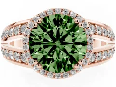 Fancy Green Round Cut Diamond Halo Ring Set in Rose gold with Double Pavé Split Shank
