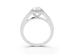 Oval Cut Diamond Halo Split Shank Pavé Ring Set in White gold with Prong Setting