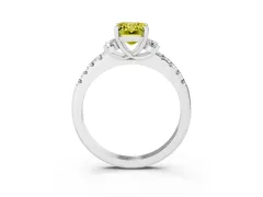 Fancy Yellow Emerald Cut Diamond Three-Stone Pavé Ring Set in White gold with Prong Setting