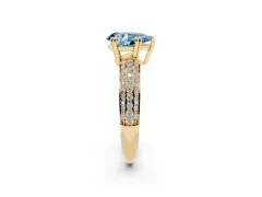 Fancy Blue Pear Cut Diamond Solitaire Ring Set in Yellow gold with Multi-Row Round Pavé Band and Prong Setting