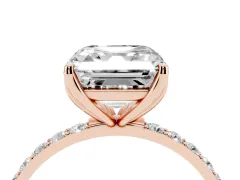 Asscher Cut Diamond Solitaire Engagement Ring Set in Rose gold with Round Pavé Band and Prong Setting