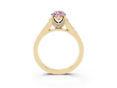 Fancy Pink Marquise Cut Diamond Solitaire Pavé Engagement Ring Set in Yellow gold with Prong Setting