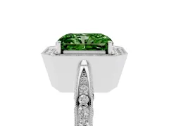 Fancy Green Radiant Cut Diamond Halo Engagement Ring Set in Silver with Accent Split Shank Band