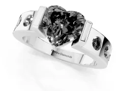 Fancy Black Heart Cut Diamond Channel-Set Band Ring Set in White gold with Bezel Prong Setting