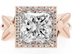 Princess Cut Diamond Halo Floral Band Ring Set in Rose gold with Prong Setting