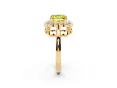 Fancy Yellow Princess Cut Diamond Halo Cluster Engagement Ring Set in Yellow gold with Solitaire Band and Prong Setting