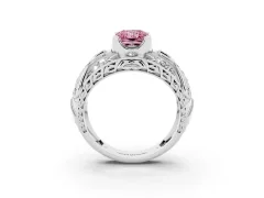 Fancy Pink Radiant Cut Diamond Art Deco Ring Set in White gold with Pavé Split Shank