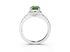 Fancy Green Oval Cut Diamond Three-Stone Pavé Ring Set in Platinum with Prong Setting