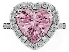 Fancy Pink Heart Cut Diamond Cushion Halo Ring Set in Silver with Pavé Band
