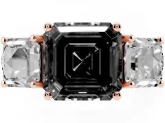 Fancy Black Asscher Cut Diamond Three-Stone Ring Set in Rose gold with Pavé Band