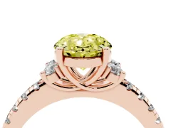 Fancy Yellow Oval Cut Diamond Three-Stone Pavé Ring Set in Rose gold with Prong Setting