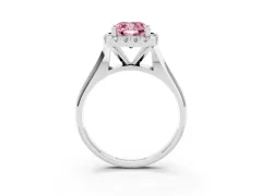 Fancy Pink Cushion Cut Diamond Halo Solitaire Engagement Ring Set in Silver with Square Band and Prong Setting
