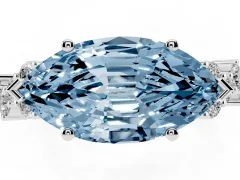 Fancy Blue Marquise Cut Diamond Ring Set in Platinum with Scattered Round Accents