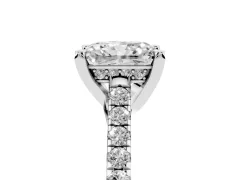 Radiant Cut Diamond Solitaire Ring Set in Silver with Brilliant Pavé Band and Prong Setting