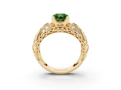 Fancy Green Radiant Cut Diamond Art Deco Ring Set in Yellow gold with Pavé Split Shank