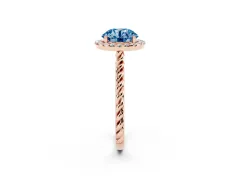 Fancy Blue Round Cut Diamond Halo Ring Set in Rose gold with Plain Twisted Band