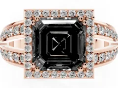 Fancy Black Asscher Cut Diamond Halo Ring Set in Rose gold with Double Pavé Split Shank