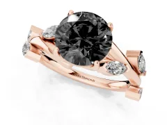 Fancy Black Round Cut Diamond Solitaire Ring Set in Rose gold with Twisted Marquise Accent Band
