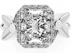 Radiant Cut Diamond Halo Floral Band Ring Set in Platinum with Prong Setting