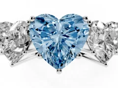 Fancy Blue Heart Cut Diamond Three-Stone Ring Set in Silver with Textured Band