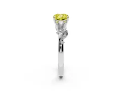 Fancy Yellow Cushion Cut Diamond Solitaire Ring Set in Silver with Leaf Motif Band