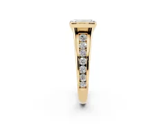 Emerald Cut Diamond Bezel-Set Solitaire Ring Set in Yellow gold with Channel-Set Band