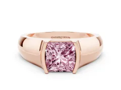 Fancy Pink Princess Cut Diamond Bezel Solitaire Ring Set in Rose gold with Wide Band