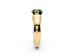 Fancy Green Round Cut Diamond Bezel Solitaire Ring Set in Yellow gold with Wide Band