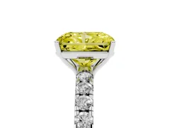 Fancy Yellow Radiant Cut Diamond Pavé Solitaire Engagement Ring Set in White gold with Prong Setting