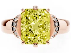 Fancy Yellow Radiant Cut Diamond Pavé Band Solitaire Ring Set in Rose gold with Prong Setting