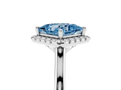 Fancy Blue Princess Cut Diamond Halo Engagement Ring Set in Silver with Pavé Band and Rising Shoulders
