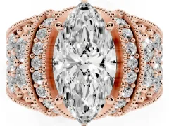 Marquise Cut Diamond Milgrain Halo Pavé Engagement Ring Set in Rose gold with Prong Setting