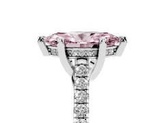 Fancy Pink Marquise Cut Diamond Solitaire Ring Set in White gold with Brilliant Pavé Band and Prong Setting
