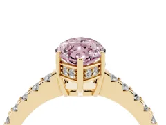 Fancy Pink Marquise Cut Diamond Solitaire Engagement Ring Set in Yellow gold with Pavé Band and Prong Setting