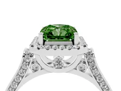 Fancy Green Radiant Cut Diamond Halo Ring Set in Silver with Pavé-Lined Split Shank Band