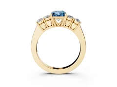 Fancy Blue Radiant Cut Diamond Five-Stone Prong Set Band Ring Set in Yellow gold with Polished Band