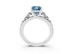 Fancy Blue Princess Cut Diamond Pavé Engagement Ring Set in White gold with Prong Setting