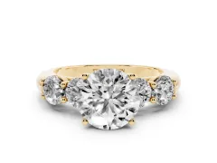 Round Cut Diamond Five-Stone Prong Set Ring Set in Yellow gold with Classic Band