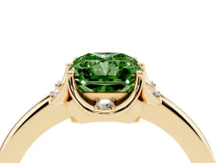 Fancy Green Radiant Cut Diamond Round Cluster Halo Ring Set in Yellow gold with Solitaire Band and Prong Setting