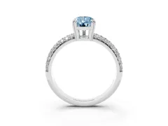 Fancy Blue Pear Cut Diamond Solitaire Ring Set in Platinum with Multi-Row Round Pavé Band and Prong Setting