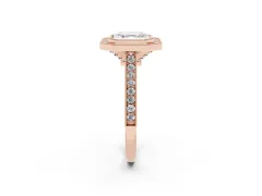 Asscher Cut Diamond Halo Milgrain Pavé Band Ring Set in Rose gold with Prong Setting