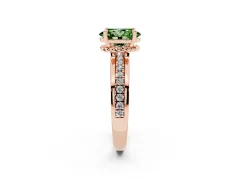 Fancy Green Oval Cut Diamond Solitaire Ring Set in Rose gold with Channel Set Band and Prong Setting