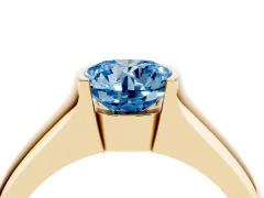 Fancy Blue Round Cut Diamond Bezel Solitaire Ring Set in Yellow gold with Wide Band