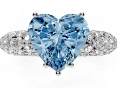 Fancy Blue Heart Cut Diamond Pavé Band Solitaire Ring Set in Silver with Close-Set Accent Stones and Prong Setting