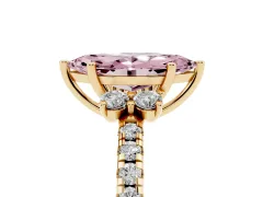 Fancy Pink Marquise Cut Diamond Three-Stone Pavé Ring Set in Yellow gold with Prong Setting